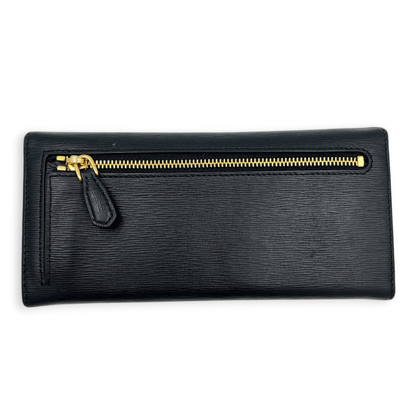 Vitello Move Long Black Wallet in Calfskin, Gold hardware