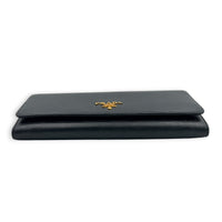 Vitello Move Long Black Wallet in Calfskin, Gold hardware