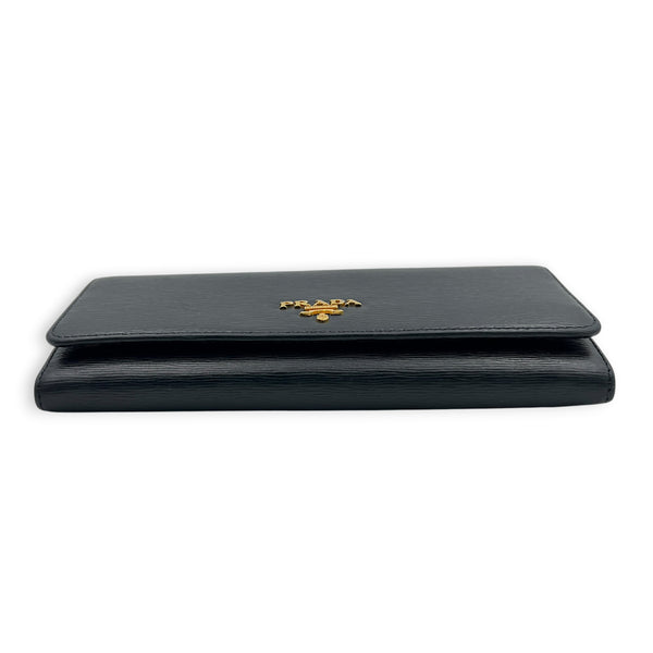 Vitello Move Long Black Wallet in Calfskin, Gold hardware