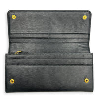 Vitello Move Long Black Wallet in Calfskin, Gold hardware