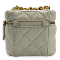 22S Chain Bar Quilted White Vanity Bag in Lambskin, Gold hardware