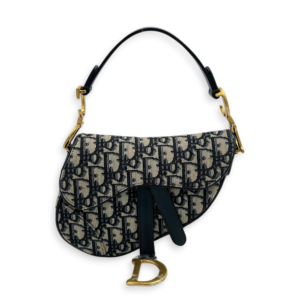Saddle Mini Blue Shoulder Bag in Jacquard, Gold hardware