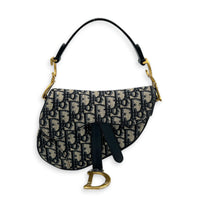 Saddle Mini Blue Shoulder Bag in Jacquard, Gold hardware
