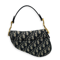 Saddle Mini Blue Shoulder Bag in Jacquard, Gold hardware