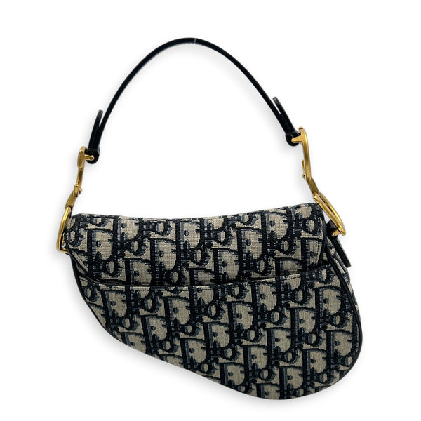 Saddle Mini Blue Shoulder Bag in Jacquard, Gold hardware