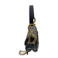Saddle Mini Blue Shoulder Bag in Jacquard, Gold hardware