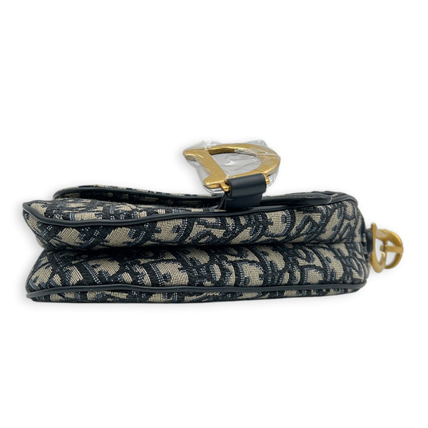 Saddle Mini Blue Shoulder Bag in Jacquard, Gold hardware