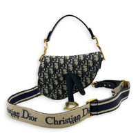 Saddle Mini Blue Shoulder Bag in Jacquard, Gold hardware