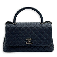 Coco Handle Quilted Top Handle Bag Blue in Caviar Leather, Ruthenium hardware