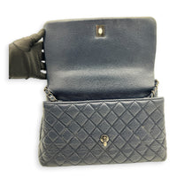 Coco Handle Quilted Top Handle Bag Blue in Caviar Leather, Ruthenium hardware