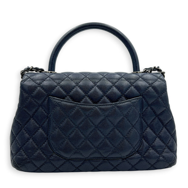 Coco Handle Quilted Top Handle Bag Blue in Caviar Leather, Ruthenium hardware
