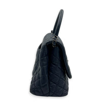 Coco Handle Quilted Top Handle Bag Blue in Caviar Leather, Ruthenium hardware