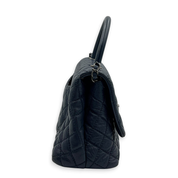 Coco Handle Quilted Top Handle Bag Blue in Caviar Leather, Ruthenium hardware