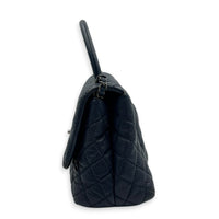 Coco Handle Quilted Top Handle Bag Blue in Caviar Leather, Ruthenium hardware