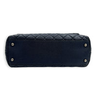 Coco Handle Quilted Top Handle Bag Blue in Caviar Leather, Ruthenium hardware