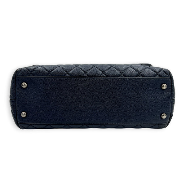 Coco Handle Quilted Top Handle Bag Blue in Caviar Leather, Ruthenium hardware