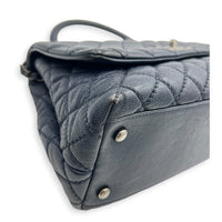 Coco Handle Quilted Top Handle Bag Blue in Caviar Leather, Ruthenium hardware