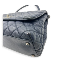 Coco Handle Quilted Top Handle Bag Blue in Caviar Leather, Ruthenium hardware