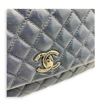 Coco Handle Quilted Top Handle Bag Blue in Caviar Leather, Ruthenium hardware