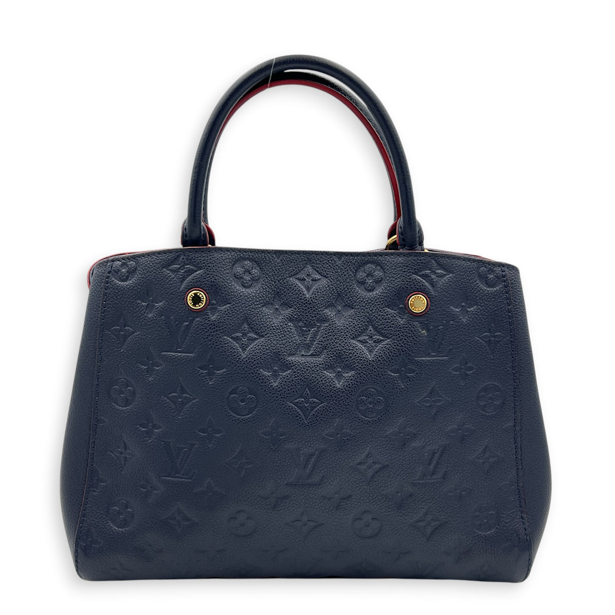 Montaigne MM Blue Shoulder Bag in Monogram Empreinte Leather, Gold hardware