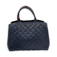 Montaigne MM Blue Shoulder Bag in Monogram Empreinte Leather, Gold hardware