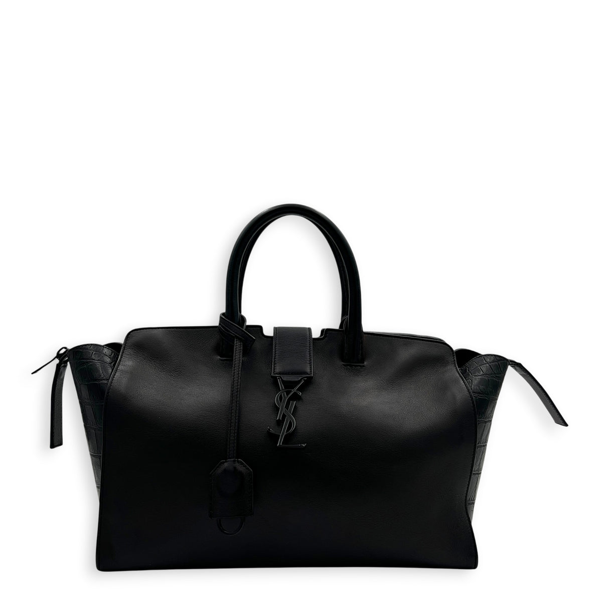 Cabas Top Handle Bag Black in Calfskin, Black hardware