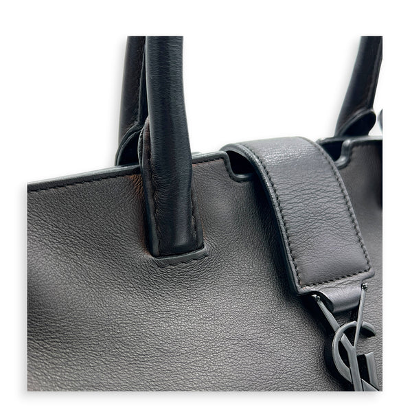 Cabas Top Handle Bag Black in Calfskin, Black hardware