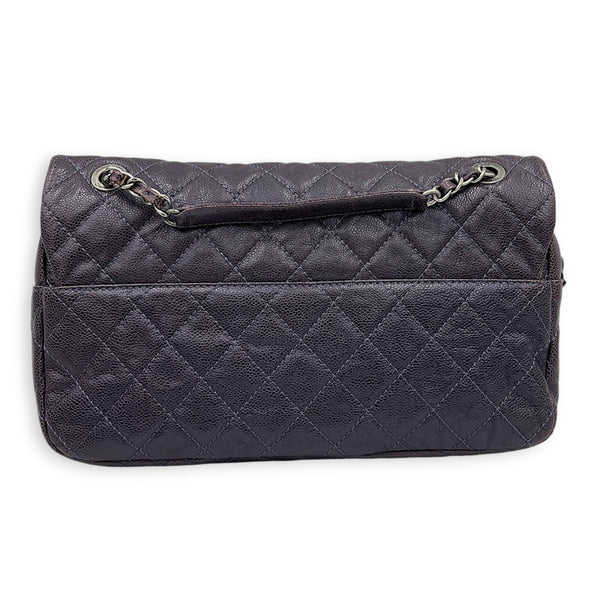 Easy Flap Shoulder Bag Purple in Caviar Leather, Ruthenium hardware