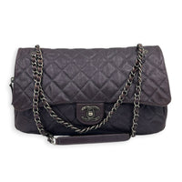 Easy Flap Shoulder Bag Purple in Caviar Leather, Ruthenium hardware