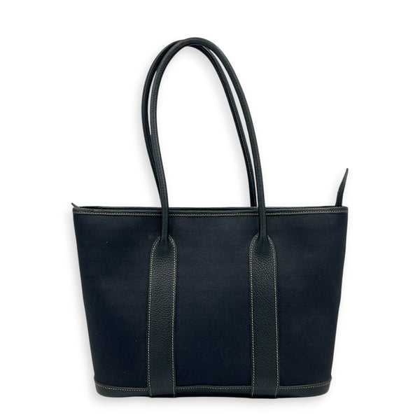 Garden Party Zip Black Top Handle Bag in Canvas,  hardware