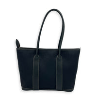 Garden Party Zip Black Top Handle Bag in Canvas,  hardware
