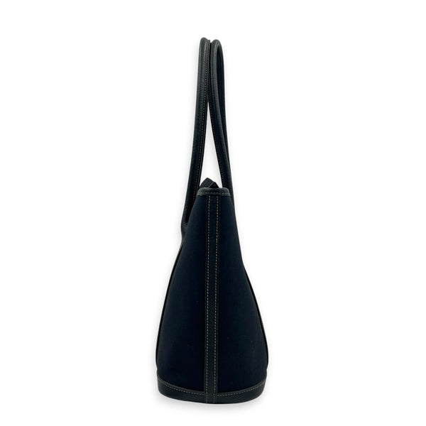 Garden Party Zip Black Top Handle Bag in Canvas,  hardware