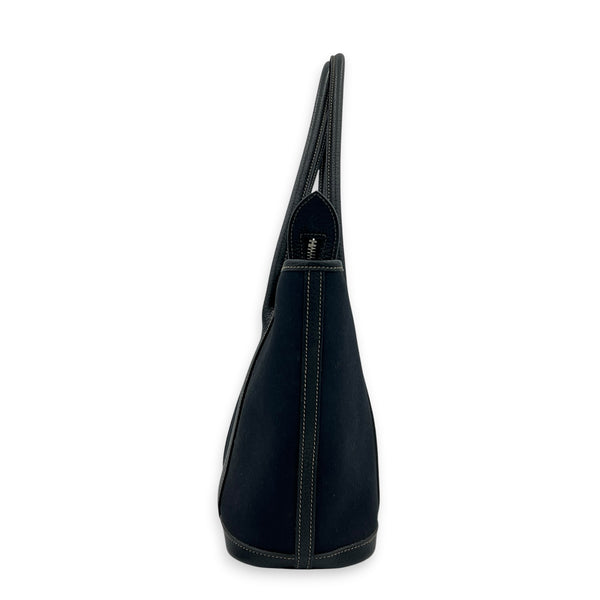 Garden Party Zip Black Top Handle Bag in Canvas,  hardware