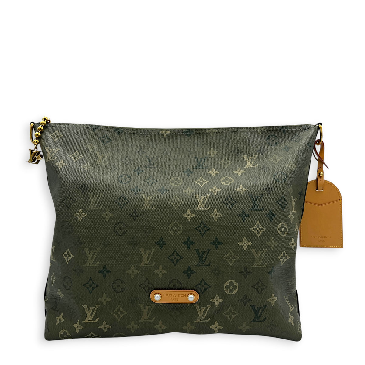 Vagabond  Shoulder Bag Khaki Green Monogram in Coated Canvas, Gold hardware