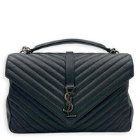 College Black Shoulder Bag in Calfskin, Ruthenium hardware