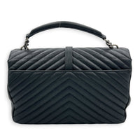 College Black Shoulder Bag in Calfskin, Ruthenium hardware