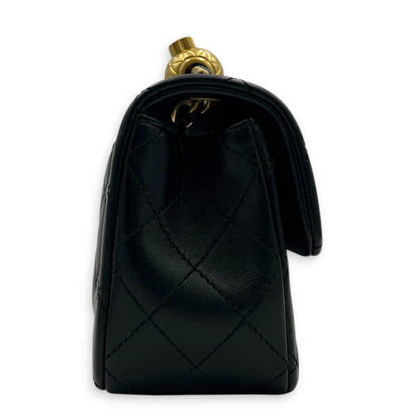 CC Rectangle Pearl Crush Shoulder Bag Small Black in Lambskin, Gold hardware