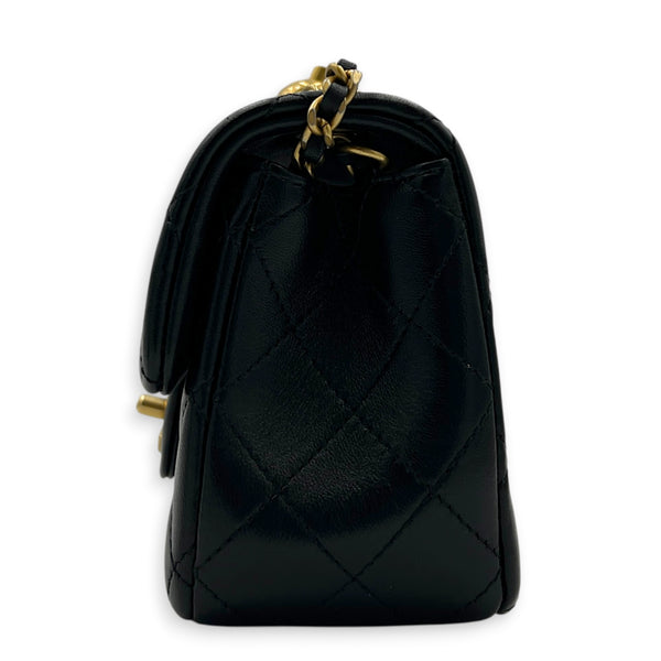 CC Rectangle Pearl Crush Shoulder Bag Small Black in Lambskin, Gold hardware