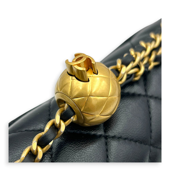 CC Rectangle Pearl Crush Shoulder Bag Small Black in Lambskin, Gold hardware