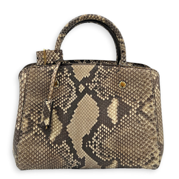 Montaigne Top Handle Bag Brown in Python Leather, Gold hardware