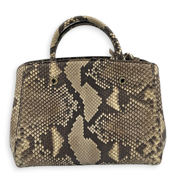 Montaigne Top Handle Bag Brown in Python Leather, Gold hardware