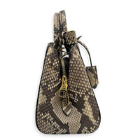 Montaigne Top Handle Bag Brown in Python Leather, Gold hardware