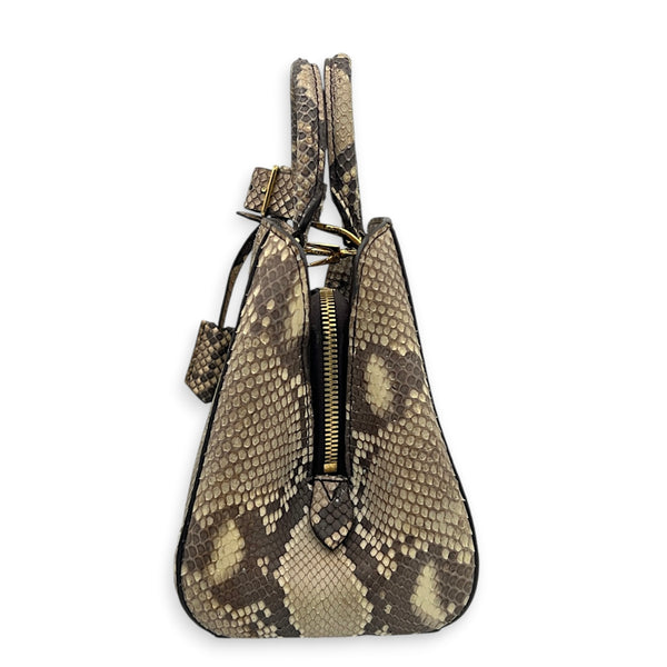 Montaigne Top Handle Bag Brown in Python Leather, Gold hardware