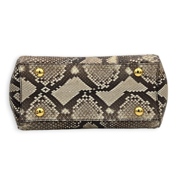 Montaigne Top Handle Bag Brown in Python Leather, Gold hardware