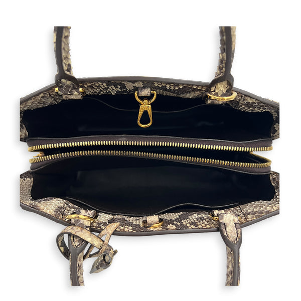 Montaigne Top Handle Bag Brown in Python Leather, Gold hardware