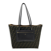 FF Zucca Large Reversible Brown Tote Bag in Jacquard, Gold hardware