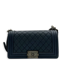 Boy Shoulder Bag Medium Blue in Calfskin, Ruthenium hardware