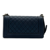 Boy Shoulder Bag Medium Blue in Calfskin, Ruthenium hardware