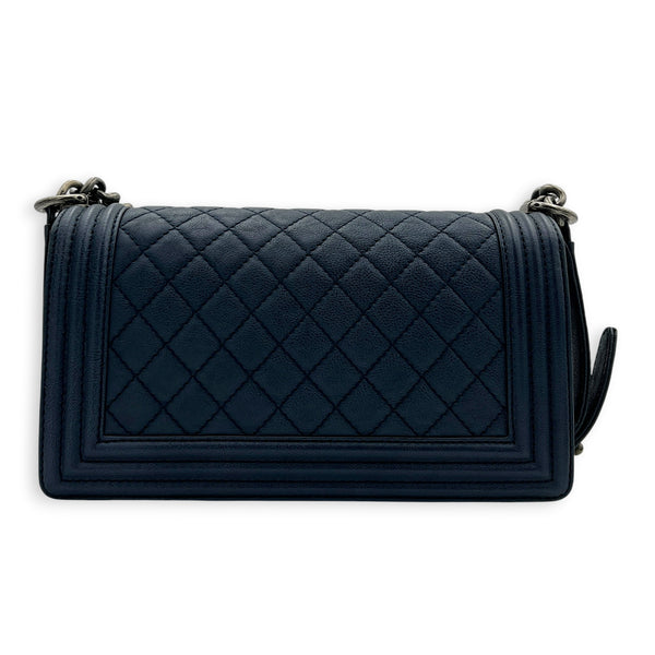 Boy Shoulder Bag Medium Blue in Calfskin, Ruthenium hardware