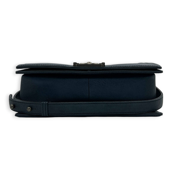 Boy Shoulder Bag Medium Blue in Calfskin, Ruthenium hardware
